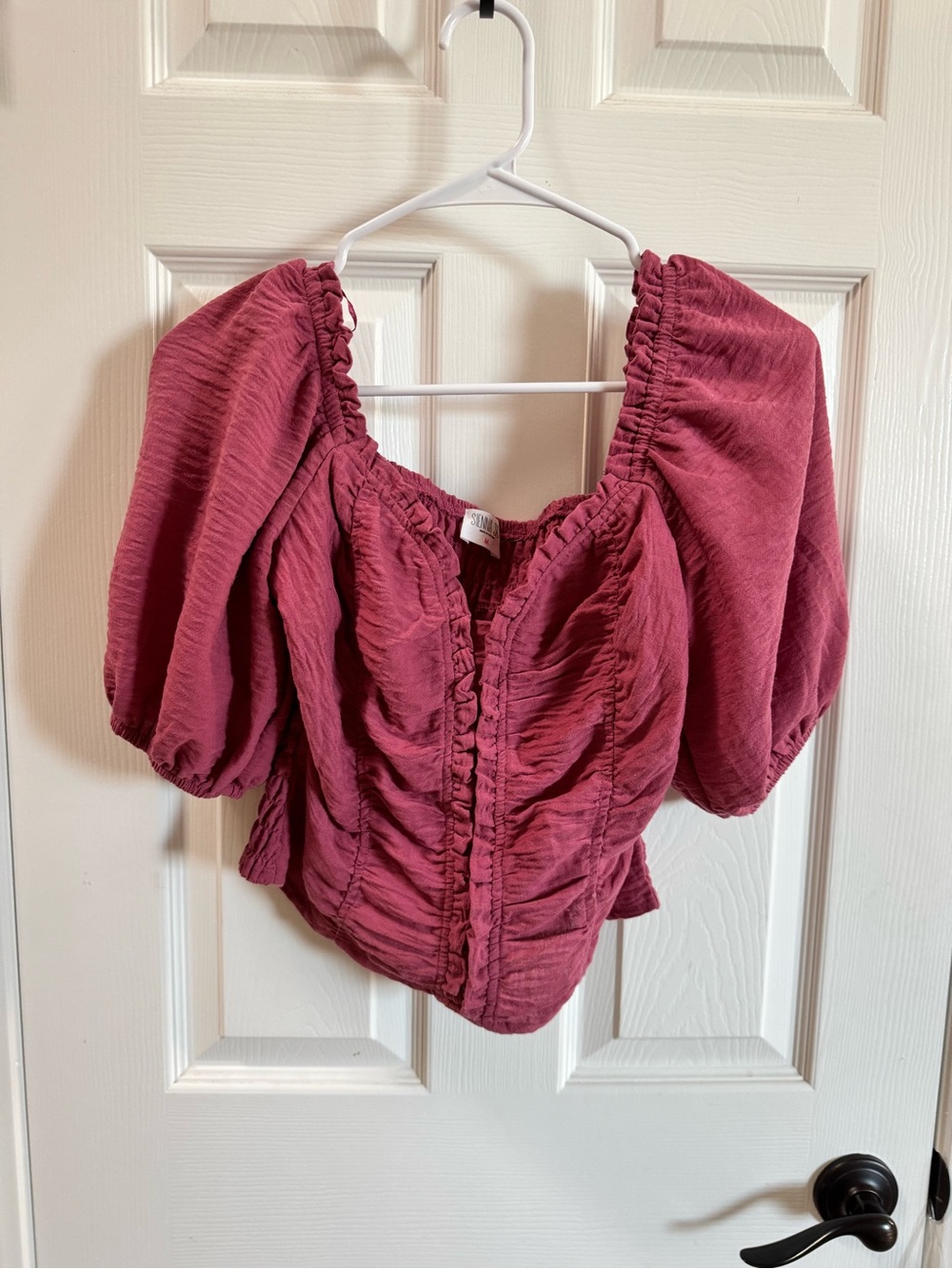 Sienna Sky Ruched Puff-Sleeve Blouse - Rose